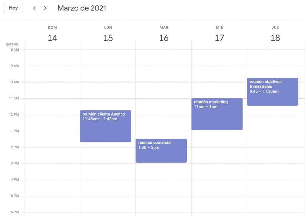 reuniones programadas en calendario